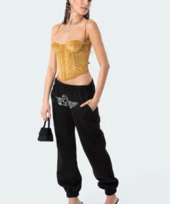 S11872_YELLOW Tops Velvet Square Corset