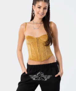 S11872_YELLOW Tops Velvet Square Corset