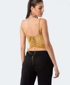 S11872_YELLOW Tops Velvet Square Corset