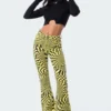 S11821_yellow Pants Trippy Check Flared Jeans