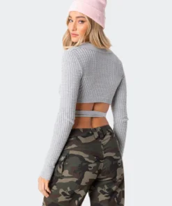 S11767_gray Elianna Knitted Wrap Top Tops