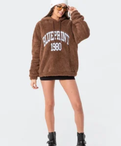 S11793_brown Teddy Oversized Hoodie