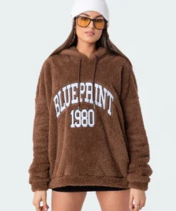 S11793_brown Teddy Oversized Hoodie