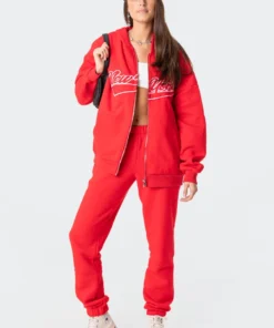 S11878_red New York Oversized Hoodie Tops