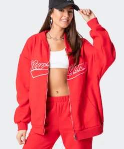 S11878_red New York Oversized Hoodie Tops