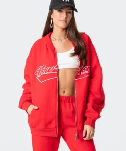 S11878_red New York Oversized Hoodie Tops
