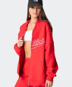 S11878_red New York Oversized Hoodie Tops