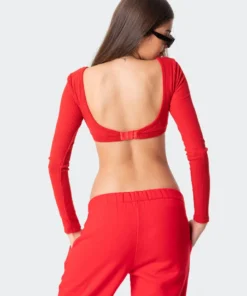 2003_red Tops Sydney Ribbed Open Back Crop Top