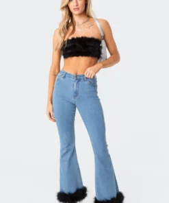 S11792_black Trista Faux Fur Top Tops