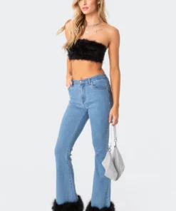 S11792_black Trista Faux Fur Top Tops