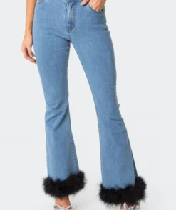 S11842_blue Britney Faux Fur Flared Jeans