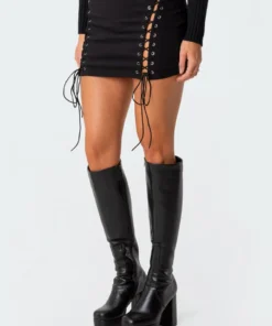 S11853_black Skirts Joelle Lace-Up Micro Skirt