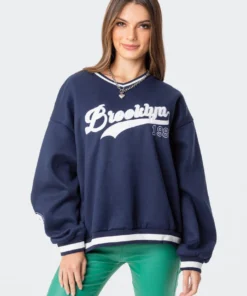 S11803_navy Tops Babe Oversized Sweatshirt