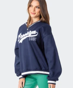 S11803_navy Tops Babe Oversized Sweatshirt