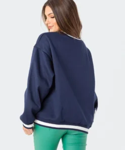 S11803_navy Tops Babe Oversized Sweatshirt