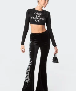 S11827_BLACK Cest La Vie Sequins Crop Top