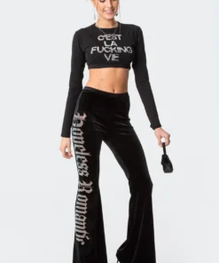 S11827_BLACK Cest La Vie Sequins Crop Top
