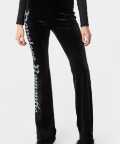 S11788_black Velvet Rhinestone Flared Leggings