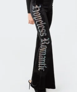 S11788_black Velvet Rhinestone Flared Leggings