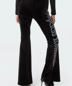 S11788_black Velvet Rhinestone Flared Leggings