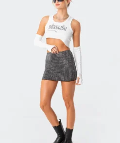 S11850_silver Trinity Studded Mini Skirt