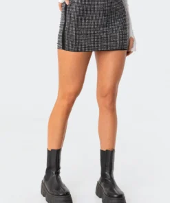 S11850_silver Trinity Studded Mini Skirt