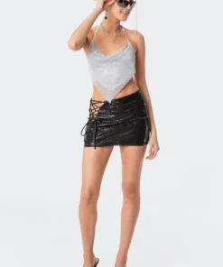 S11772_black Skirts Skylar Sequin Mini Skirt
