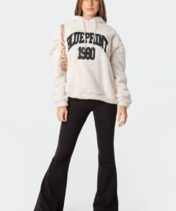 S11793_cream Teddy Oversized Hoodie