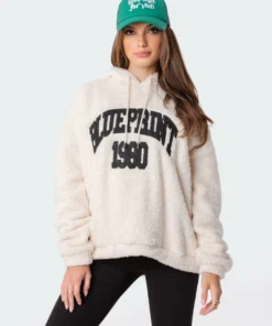 S11793_cream Teddy Oversized Hoodie