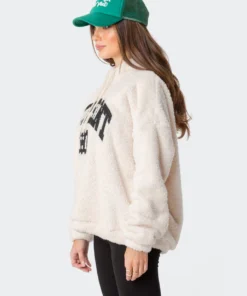 S11793_cream Teddy Oversized Hoodie