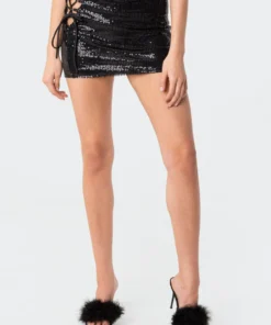 S11772_black Skirts Skylar Sequin Mini Skirt