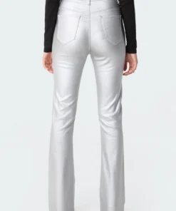 1031_silver Luna Faux Leather Flare Jeans