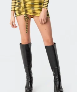 S11454_yellow Anisa Drawstring Mesh Mini Skirt Skirts