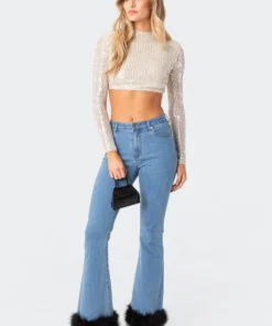 S11824_silver Christy Sequin Crop Top