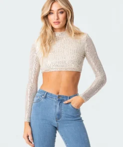 S11824_silver Christy Sequin Crop Top