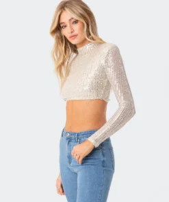 S11824_silver Christy Sequin Crop Top