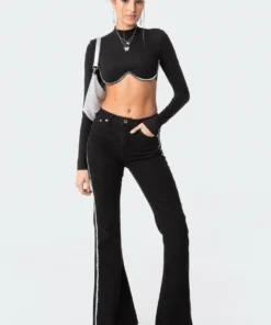 S11774_black Silver Stripe Bustier Top