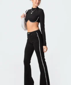 S11774_black Silver Stripe Bustier Top