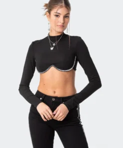 S11774_black Silver Stripe Bustier Top