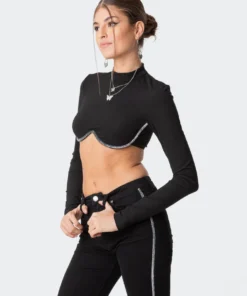 S11774_black Silver Stripe Bustier Top