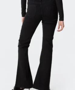 S11773_black Silver Stripe Flared Jeans Pants