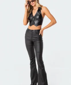 S11791_BLACK Pu Open-Back Vest Top Tops