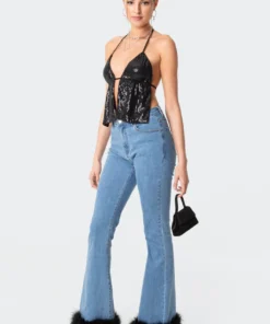 S11836_black Estelle Open-Back Sequin Top New In