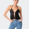 S11836_black Estelle Open-Back Sequin Top New In