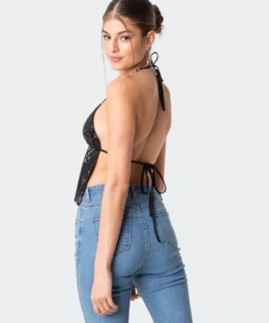 S11836_black Estelle Open-Back Sequin Top New In