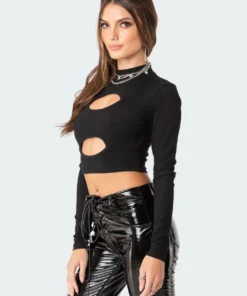 S11786_black Tops Nyx Cut-Out Crop Top