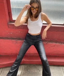 1031_black Luna Faux Leather Flare Jeans New In