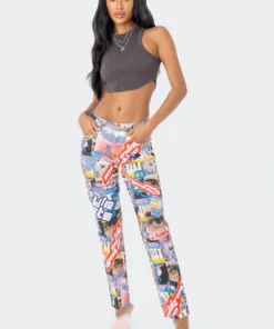 S11945_MIX Living Dolls Kawaii Printed Mom Jeans