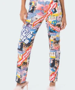 S11945_MIX Living Dolls Kawaii Printed Mom Jeans