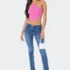 S12004_BLUE Stretchy Low-Rise Slit Jeans
